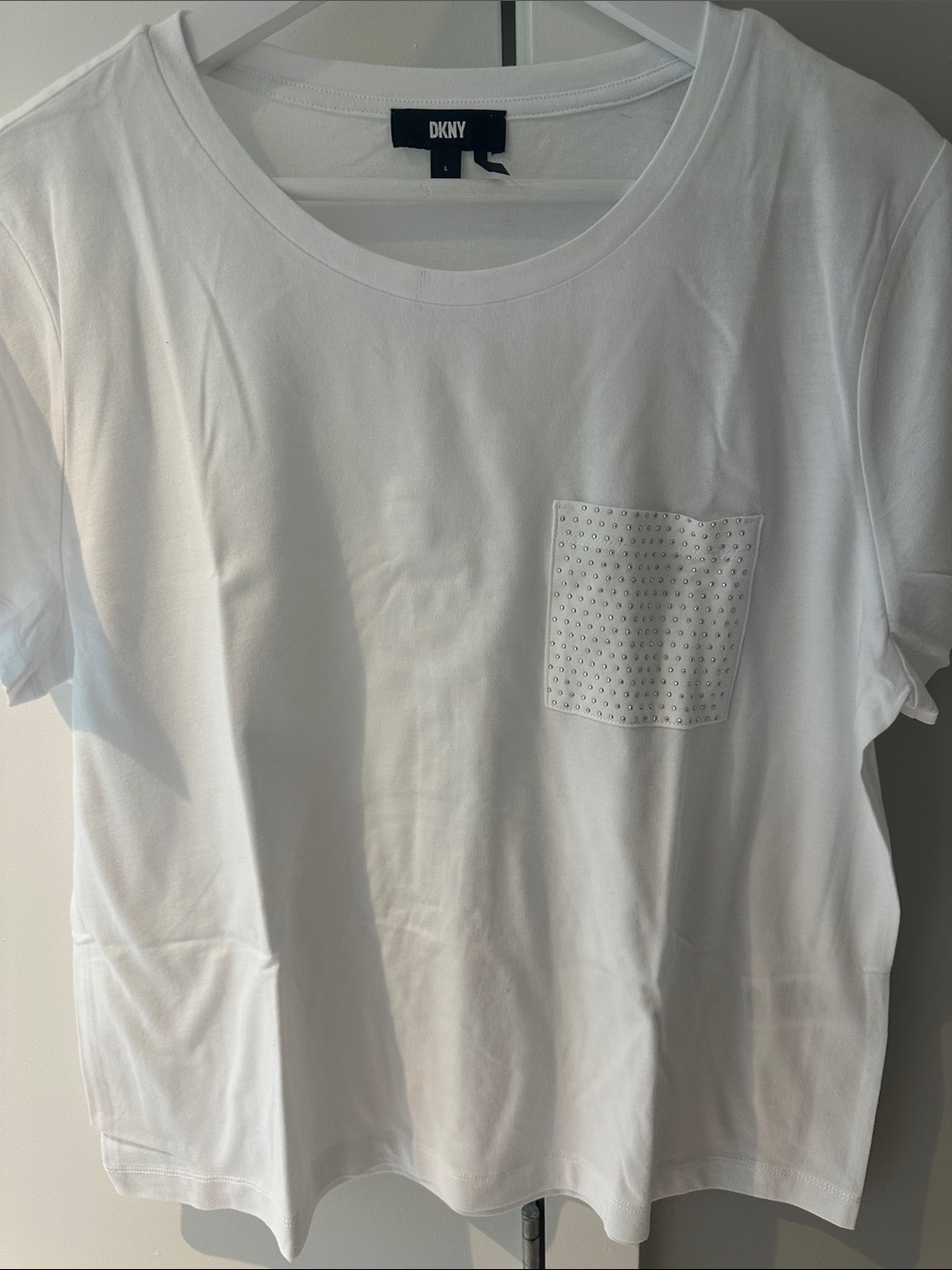 DKNY White Tee with Studded Pocket